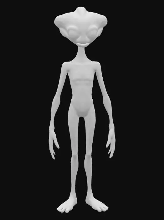 3D model for A friendly alien with a tall body wears pearl silk hands with long finger, 