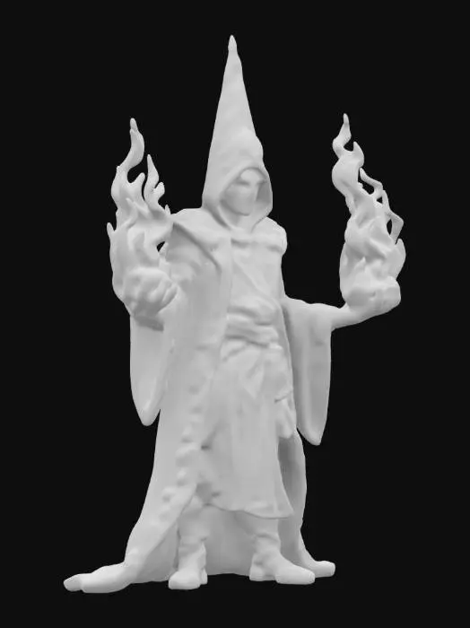 3D model for Blaznivý magický pyroman s modrým kloboukem a ohořelým pláštěm , #game figure# for rpg style game