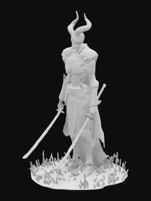 3D model for He has the devil's tentacles on his head，The Mask of the Skull，Eyes glowing green，A Lich King's longsword at his waist，Broken cloaks and weathered armour，Surrounded by a dark black substance，#Diablo4 style# clan crown on head, extremely details, high resolution texture, epic stance, #human skeleton#