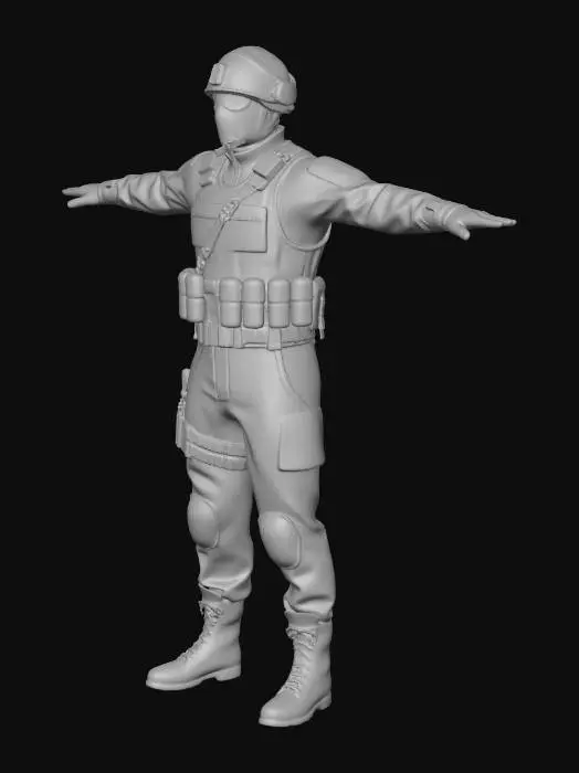 3D model for Green Tactical Soldier in a T-Pose