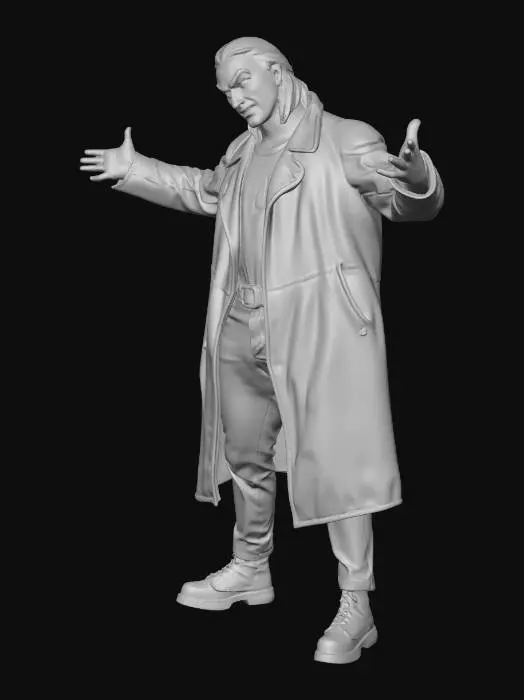 3D model for Open Arms in a Leather Trench