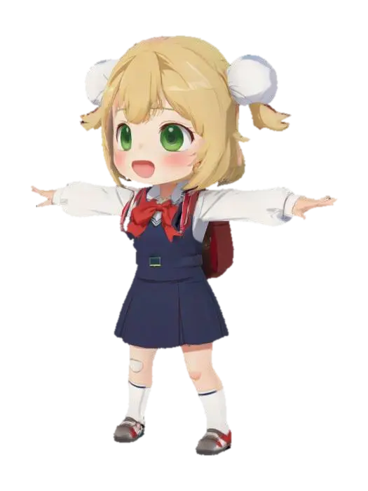 Chibi Schoolgirl Adventure - Gross 3D model, vytvořený pomocí AI