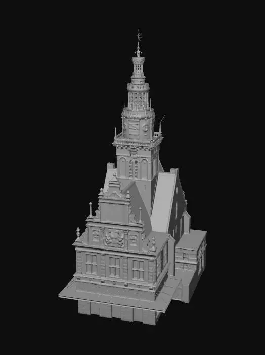 3D model for please make a 3d model of de waag in alkmaar, use these images as your reference, please make it as exact as possible including  the central tower and detailing on the facade as shown