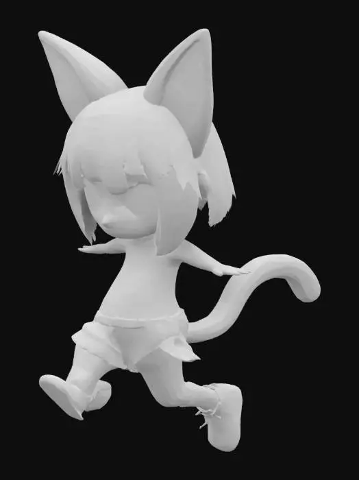 3D model for 形象设定  
中性化萌系角色，结合猫耳和兔尾特征，大眼睛占面部40%，圆润低多边形+软糖材质，荧光色点缀，悬浮动态姿势，黑色哑光背景。  

核心提示词 
`"3D cute chibi hybrid (cat ears + bunny tail), pastel colors with neon glow, oversized sparkling eyes, jelly-like smooth body, floating pose, black matte background, low-poly + plush texture, gender-neutral, isometric view, 8K render, rim lighting"`  

优化参数 
体型：70%头部+30%身体（梨形）  
材质：70%软硅胶+30%糖果涂层  
动态：15°倾斜悬浮，发丝/配饰飘动  
色彩：柔粉+荧光蓝为主，Pantone 13-2008 TCX色调  

