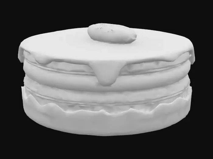 3D model for A luxurious reinterpretation of the French opera cake: alternating thin layers of almond sponge, espresso-date ganache, and cardamom-scented buttercream. Topped with a shiny dark chocolate glaze and a gold-dusted sliver of Medjool date.