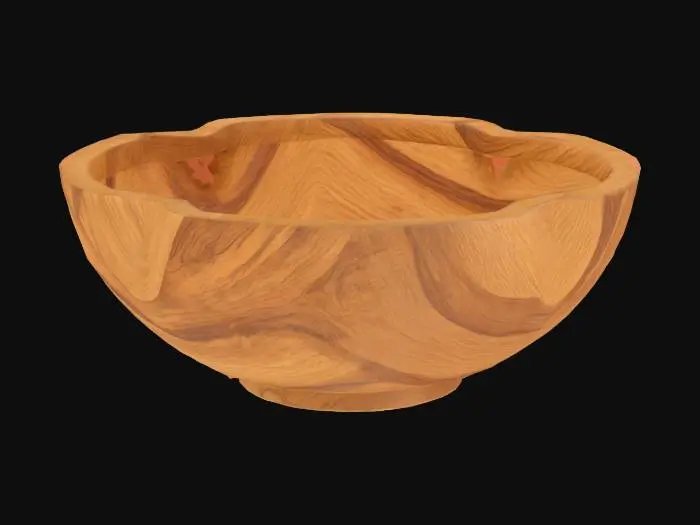 3D model for Generate a highly detailed 3D model of a single carved wooden home décor item. It should showcase natural texture and tones of wood—walnut, oak, or teak—with visible grain, chisel marks, and polished or matte finishes. 