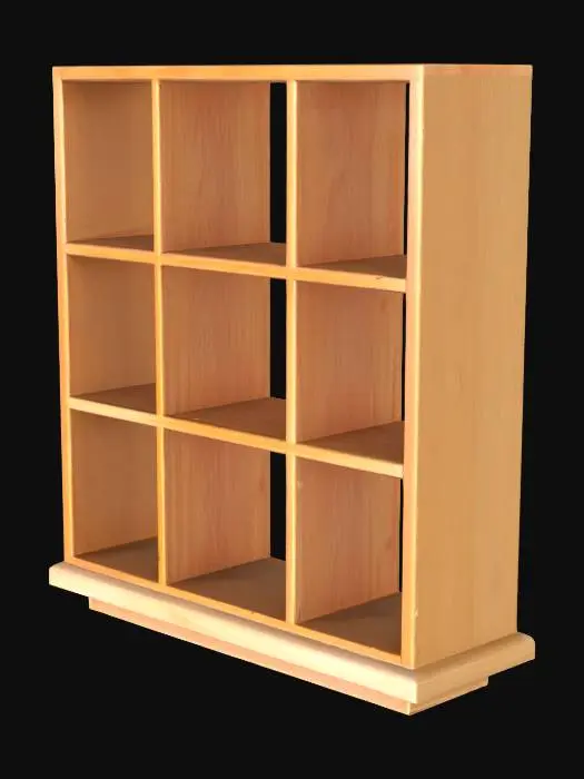 3D model for generate a medium tones wooden 9 cube shelf