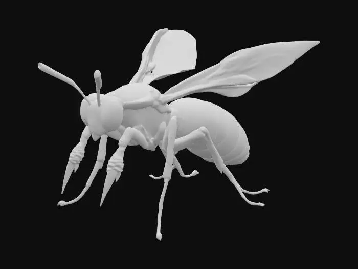 3D model for Боевой шершень в доспехах с кинжалами в лапах, крылья усилены тонкой броней. Цвета естественные для природы