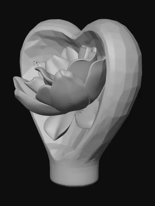 3D model for Heart-shaped glass figurine with petals inside, set in nature, fairy tale magic, diamond painting, high detail