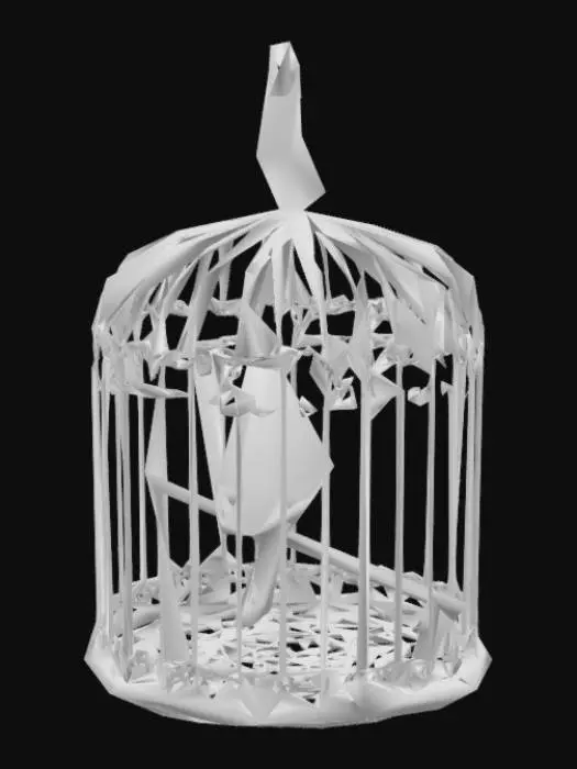 3D model for A cage with a bird in it.