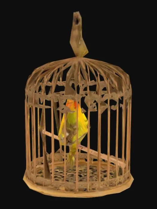 3D model for A cage with a bird in it.