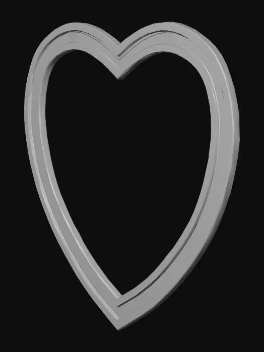 3D model for game-ready 3D资产，超低面数四边面拓扑，Unity引擎适配，VRChat世界专用，8K写实PBR材质，极简低调浪漫爱心挂墙相框，正交正视图+45度透视双视角，纯白空背景，主体突出无任何杂物。
全框为规整低面数友好结构，无复杂曲面、冗余雕花、镂空爆面设计。爱心外轮廓为极简平滑造型，边框是等宽平整的薄型立体结构，无分层凹凸、多余装饰；内层为平整爱心内槽，搭配奶白色哑光短绒衬底，无复杂结构。
整体低饱和暖柔色系，与同场景轻奢床品风格统一，主色为细腻哑光香槟金+奶白+浅柔棕，无高饱和撞色。柔暖漫射光影，无过曝无死黑，金属细腻微拉丝纹理、短绒肌理清晰可辨，所有质感细节靠PBR贴图实现，不额外增加几何面数，总面数可控制在1000三角面以内，适配墙面安装，适配3D建模与贴图烘焙，无背景杂物、多余摆件装饰。