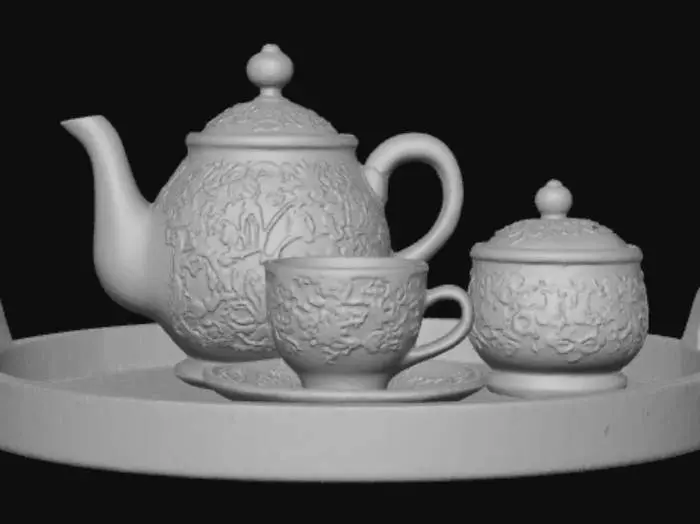 3D model for Blue Floral Tea Set on Tray