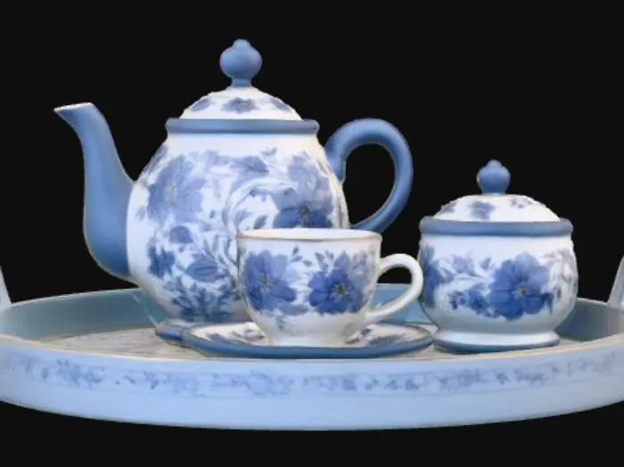 3D model for Blue Floral Tea Set on Tray