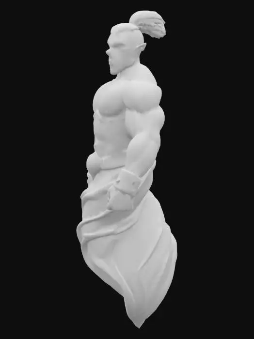 3D model for a fit muscular blue skinned middle eastern themed genie with a upper body a human torso with no legs or feet and a swirling votex of wind from the waist down. realistic