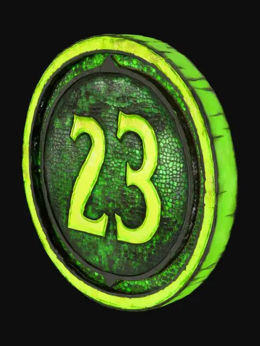 3D model for Map Marker token style, standing on it's edge like a coin. sll side symetrical, black dragon scale texture with blank areas on the sides.