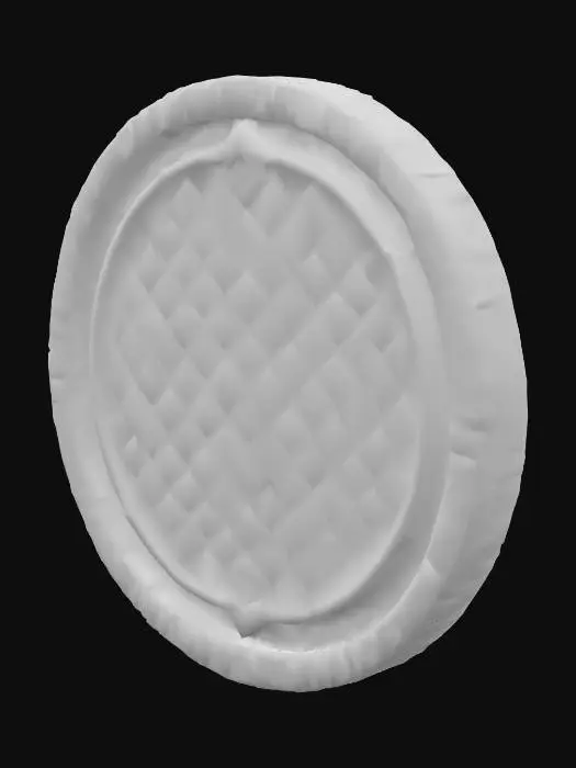 3D model for Map Marker token style, standing on it's edge like a coin. sll side symetrical, black dragon scale texture with blank areas on the sides.