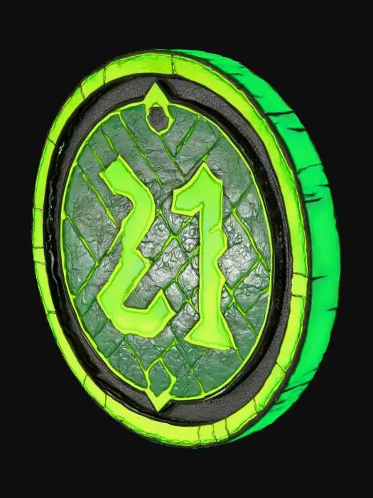 3D model for Map Marker token style, standing on it's edge like a coin. sll side symetrical, black dragon scale texture with blank areas on the sides.