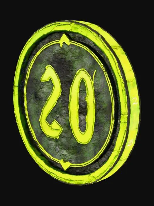 3D model for Map Marker token style, standing on it's edge like a coin. sll side symetrical, black dragon scale texture with blank areas on the sides.