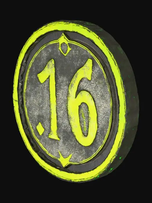 3D model for Map Marker token style, standing on it's edge like a coin. sll side symetrical, black dragon scale texture with blank areas on the sides.