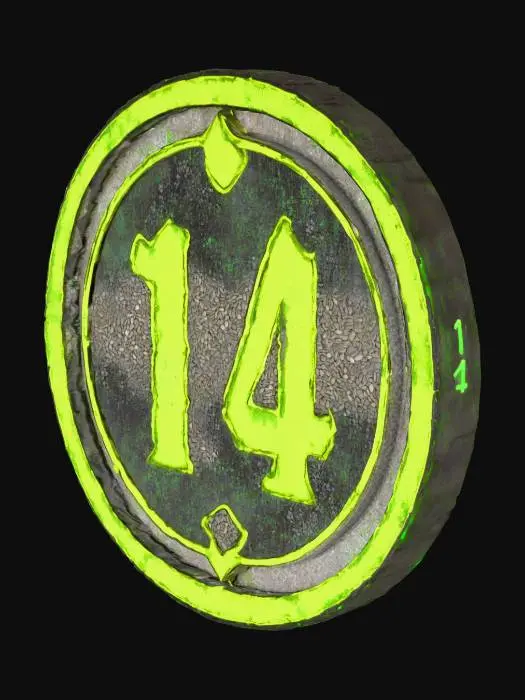 3D model for Map Marker token style, standing on it's edge like a coin. sll side symetrical, black dragon scale texture with blank areas on the sides.