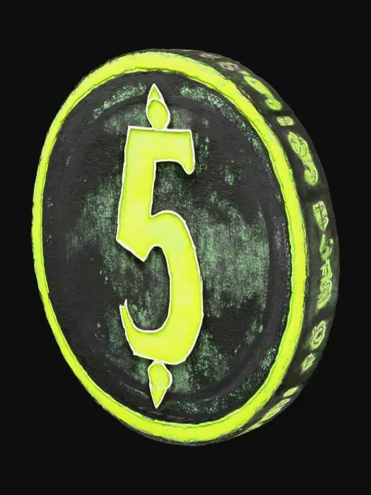 3D model for Map Marker token style, standing on it's edge like a coin. sll side symetrical, black dragon scale texture with blank areas on the sides.