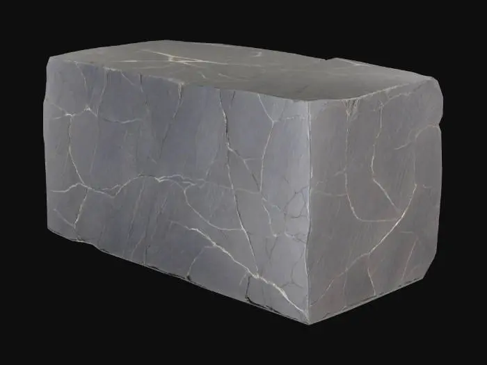3D model for dark fieldstone charcoal basalt stone slab, L 160 cm × H 26 cm × D 12 cm, hand-cut, hard edges, matte