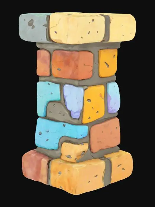3D model for Cartoon-style pillar made of fieldstone, uneven rocks, hand-painted, fantasy style