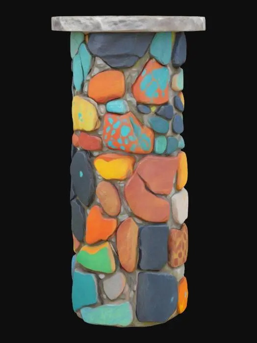 3D model for Cartoon-style pillar made of fieldstone, uneven rocks, hand-painted, fantasy style