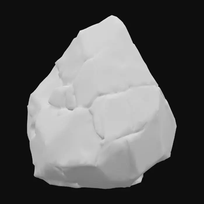 3D model for An imposing, irregularly shaped boulder, appearing as a large, weathered rock formation. Its dominant form is a tall, craggy mass with a sharp, pointed apex and numerous natural fractures and crevices. The stone itself is a muted, earthy brown-grey, displaying subtle variations in tone. Its surface is exceptionally rough and uneven, covered in a detailed texture of pockmarks, small embedded debris, and eroded patches, giving it a very dry, gritty, and coarse tactile quality.