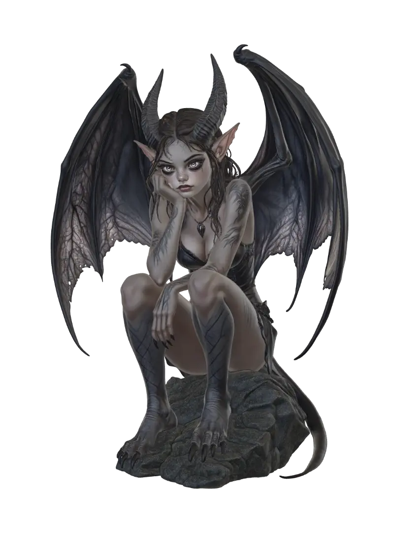 Moonlit Gargoyle Princess 3D model, vytvořený pomocí AI