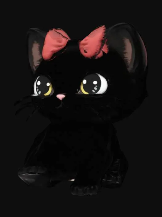 3D model for cute black kitten, chibi anime figure, sanrio style