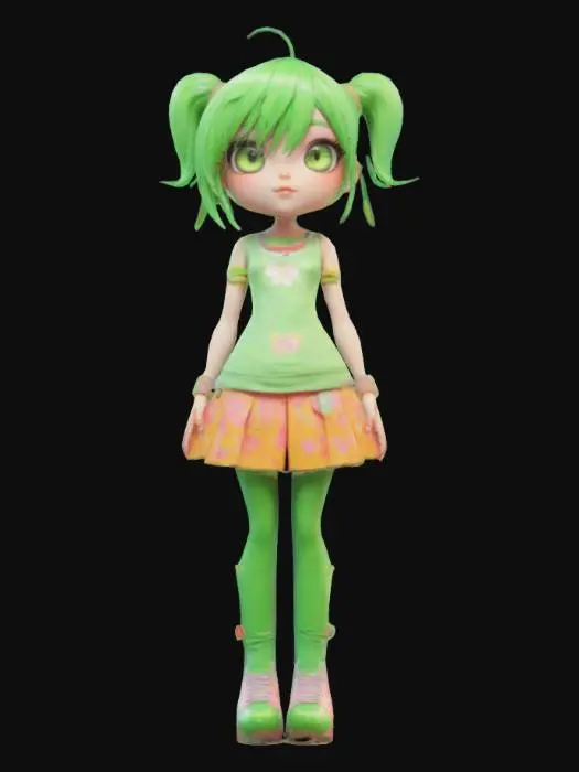3D model for attractive female humanoid, full body, stylized, toon shader