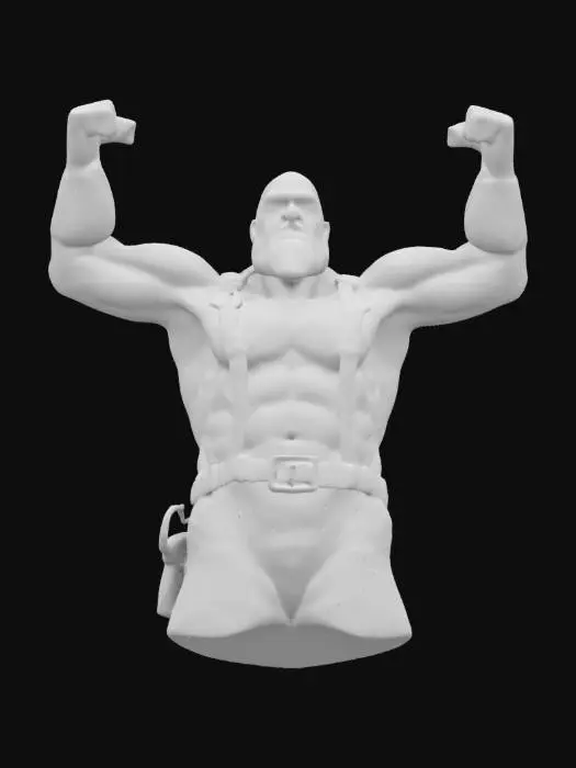 3D model for muscular male humanoid in a t-pose, daddy, leather, beard, shirtless, burly, high detail