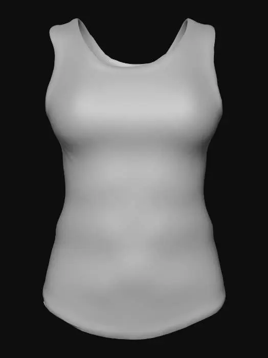 3D model for The object is a form-fitting, smooth-textured, gray singlet with high-cut leg openings and black trim, featuring the words "Grand View" in bold red letters across the chest, Full Body, Highly Detailed.