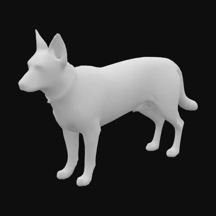 3D model for The object is a sleek, quadruped dog with a robust, symmetrical build and smooth, shiny black fur.