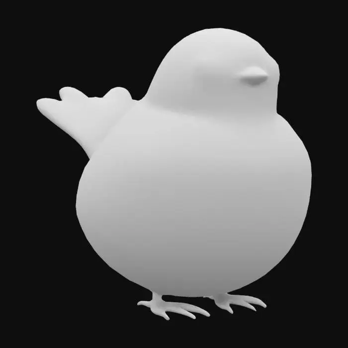 3D model for The object features a bird-shaped form with a rounded body and a smooth, painted surface, embellished with colorful dotted patterns