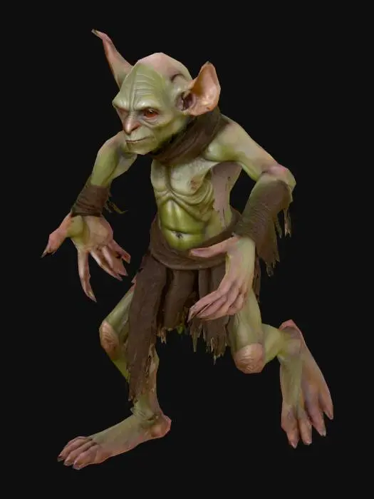 3D model for Ultra realistic GOBLIN  , high definition texture , shinny and clear , smoth edges and well defined , in T POSE , WELL DEFINED HANDS LEGS AND BODDY , Well defined fingers and legs