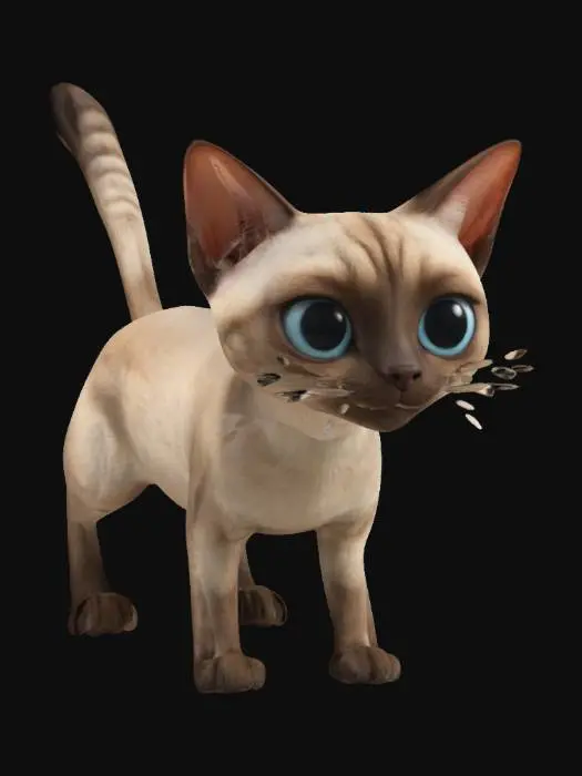 3D model for Tabby pointed siamese cat, standing, pixar style