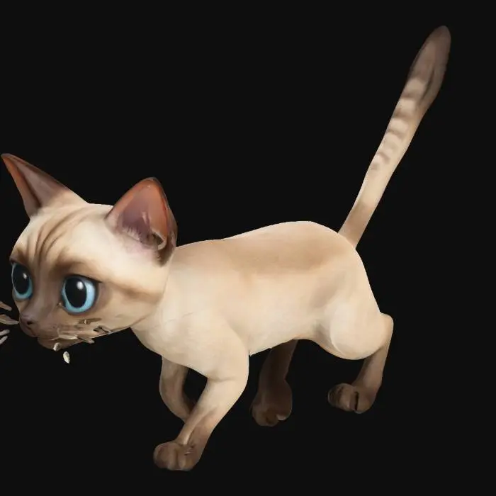 3D model for Tabby pointed siamese cat, standing, pixar style