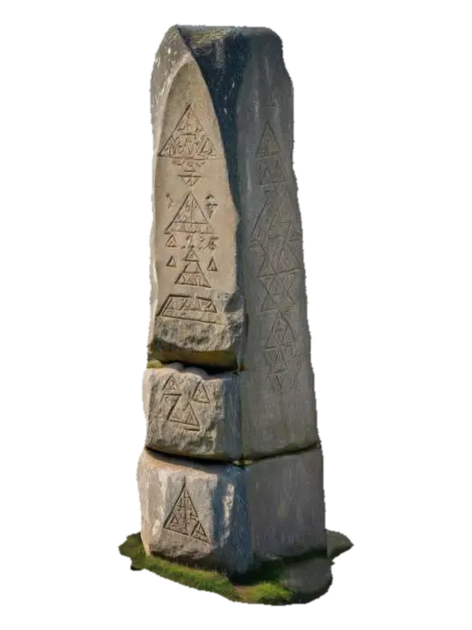 A big menhir with ancient carved runes - Rune 3D model, vytvořený pomocí AI