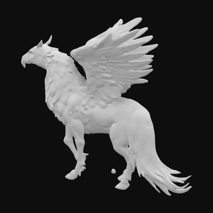 3D model for L'hippogriffe est une créature mythique avec des caractéristiques distinctives des chevaux et des aigles. Il possède le corps, les pattes arrière et la queue d'un cheval robuste, tandis que sa tête, ses ailes et ses pattes avant sont celles d'un aigle majestueux. Les plumes de ses ailes sont détaillées et souvent ornées de motifs complexes. Son crin, semblable à celui d'un cheval, flotte élégamment le long de son cou. 