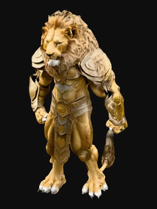 3D model for es un warrior leon humanoide estilo wow  parado normal y con las manos estiradas bien simetrico