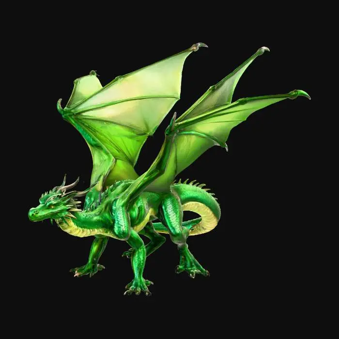 3D model for masterpiece, (best quality:1.1), no background, realistic, Full shot, Full-length portrait, Wide field of view, Centered, positioned sideways, green dragon