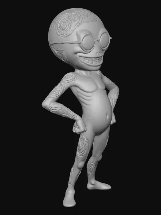 3D model for alien with sunglasses, Utagawa Kuniyoshi, Artist's Seal