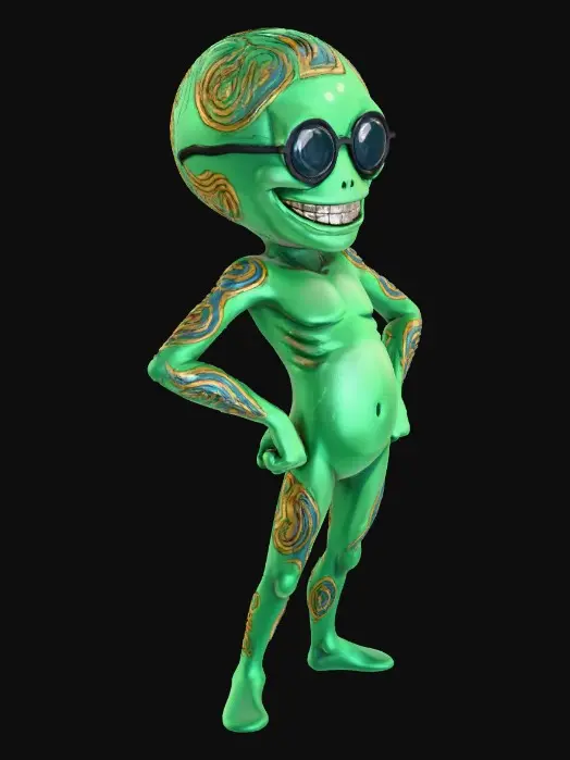 3D model for alien with sunglasses, Utagawa Kuniyoshi, Artist's Seal