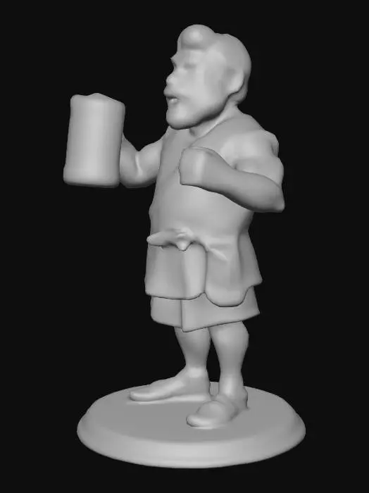 3D model for A man celebrating holding a mug of ale, high detail, anatomically correct, on a base