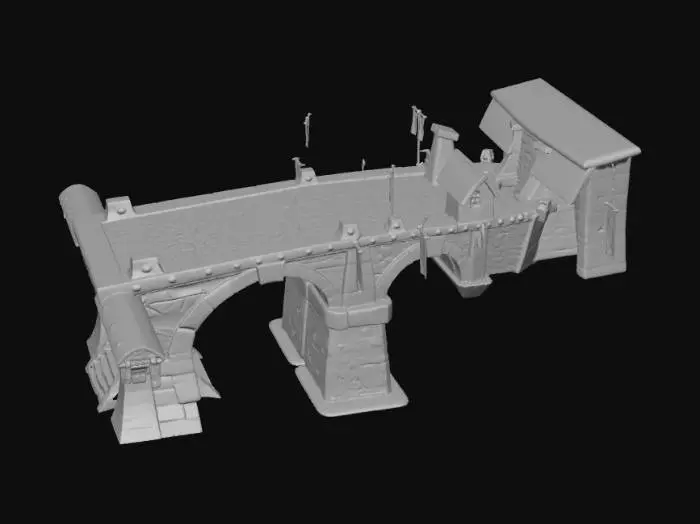 3D model for bridge area for an rpg sidescroller game, side-view. no people. no platforms. no pick-ups