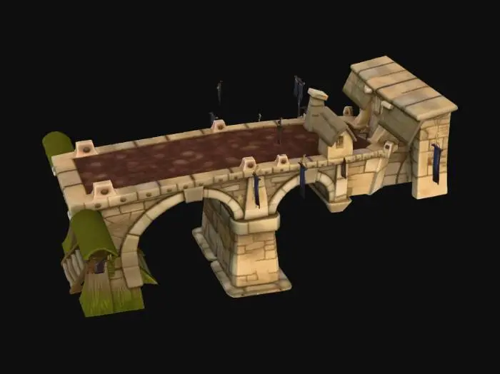 3D model for bridge area for an rpg sidescroller game, side-view. no people. no platforms. no pick-ups