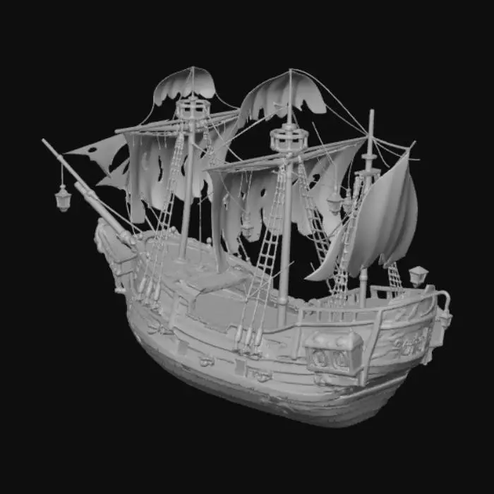 3D model for ghost ship scene for an rpg sidescroller game, side-view. no people. no platforms. no creatures, no pick-ups